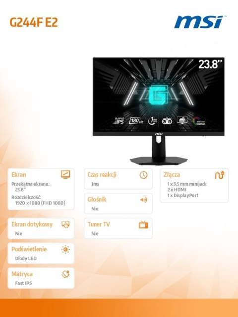 Monitor G244F E2 23,8 cala/LED/FHD/Flat/180Hz/Black Monitor G244F E2 23,8 cala/LED/FHD/Flat/180Hz/Black