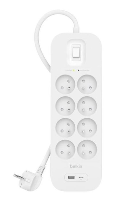 Listwa przeciwprzepięciowa SurgePlus 8xFR 1xUSB-A 1xUSB-C 900J 2M Listwa przeciwprzepięciowa SurgePlus 8xFR 1xUSB-A 1xUSB-C 900J 2M