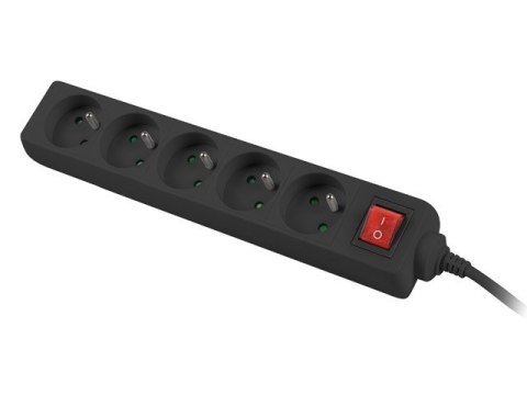 Listwa zasilająca 1,5m, czarna, 5 gniazd, z wyłącznikiem, kabel wykonany z pełnej miedzi Listwa zasilająca 1,5m, czarna, 5 gniazd, z wyłącznikiem, kabel wykonany z pełnej miedzi
