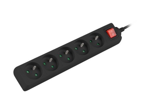 Listwa zasilająca 1,5m, czarna, 5 gniazd, z wyłącznikiem, kabel wykonany z pełnej miedzi Listwa zasilająca 1,5m, czarna, 5 gniazd, z wyłącznikiem, kabel wykonany z pełnej miedzi