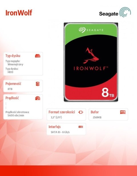 Dysk IronWolf 8TB 3,5 256MB ST8000VN002 Dysk IronWolf 8TB 3,5 256MB ST8000VN002