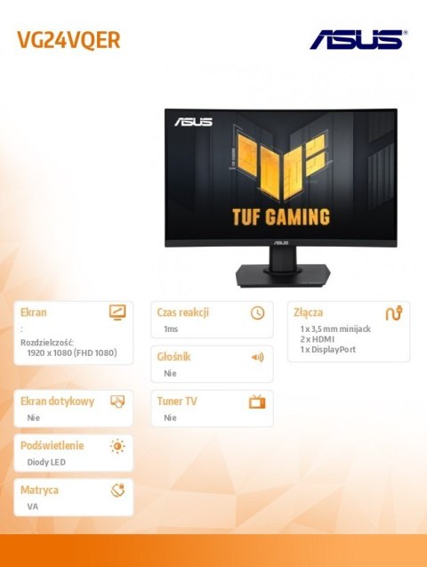 Monitor 24 cale VG24VQER 2xHDMI DisplayPort czarny 1ms Monitor 24 cale VG24VQER 2xHDMI DisplayPort czarny 1ms