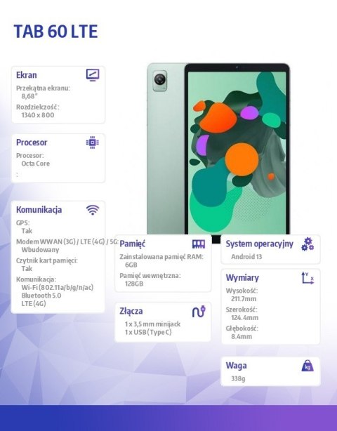 Tablet Blackview TAB 60 LTE 6/128GB 6050 mAh 8.68 cala zielony Tablet Blackview TAB 60 LTE 6/128GB 6050 mAh 8.68 cala zielony