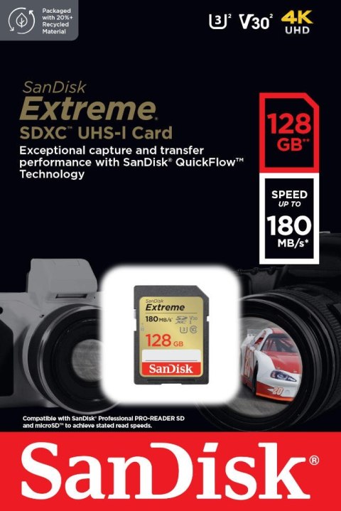 Karta pamięci Extreme SDXC 128GB 180/90 MB/s V30 UHS-I U3 Karta pamięci Extreme SDXC 128GB 180/90 MB/s V30 UHS-I U3