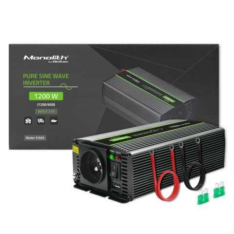 Przetwornica napięcia Monolith | 600W | 1200W | 12V na 230V | Czysty Sinus Przetwornica napięcia Monolith | 600W | 1200W | 12V na 230V | Czysty Sinus