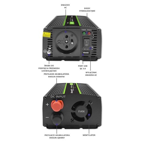 Przetwornica napięcia Monolith | 600W | 1200W | 12V na 230V | Czysty Sinus Przetwornica napięcia Monolith | 600W | 1200W | 12V na 230V | Czysty Sinus