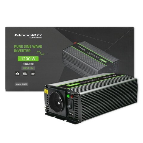 Przetwornica napięcia Monolith | 600W | 1200W | 12V na 230V | Czysty Sinus Przetwornica napięcia Monolith | 600W | 1200W | 12V na 230V | Czysty Sinus