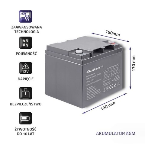 Akumulator AGM | 12V | 45Ah | max. 13.5A Akumulator AGM | 12V | 45Ah | max. 13.5A