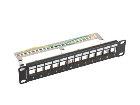 Patch Panel 12 Port 1U 10 cali FTP z organizatorem do modułów keystone czarny Patch Panel 12 Port 1U 10 cali FTP z organizatorem do modułów keystone czarny