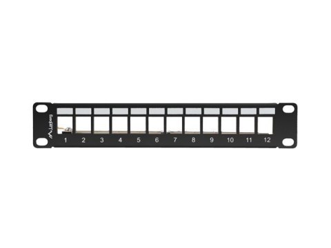 Patch Panel 12 Port 1U 10 cali FTP z organizatorem do modułów keystone czarny Patch Panel 12 Port 1U 10 cali FTP z organizatorem do modułów keystone czarny