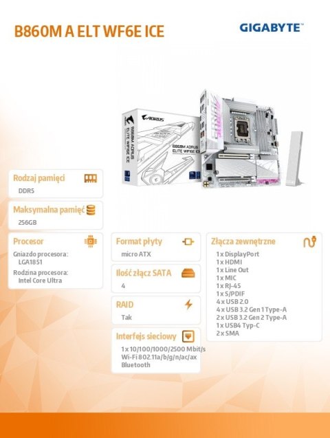 Płyta główna B860M A ELT WF6E ICE Płyta główna B860M A ELT WF6E ICE