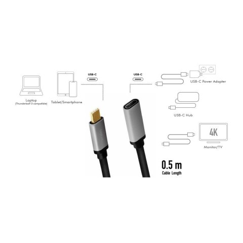 Kabel USB-C M/F,4K/60Hz aluminiowy 0.5m Kabel USB-C M/F,4K/60Hz aluminiowy 0.5m