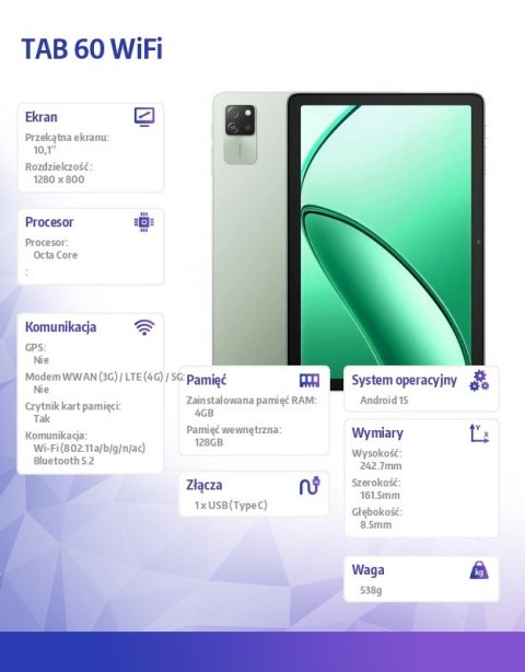 Tablet TAB 60 WiFi 10,1 cali 4/128GB Zielony Tablet TAB 60 WiFi 10,1 cali 4/128GB Zielony