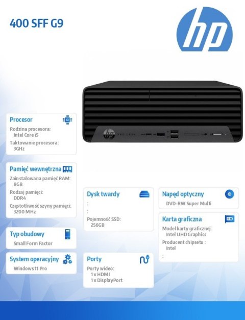 Komputer 400 SFF G9 i5-12500 256GB/8GB/DVD/W11P 6A830EA Komputer 400 SFF G9 i5-12500 256GB/8GB/DVD/W11P 6A830EA