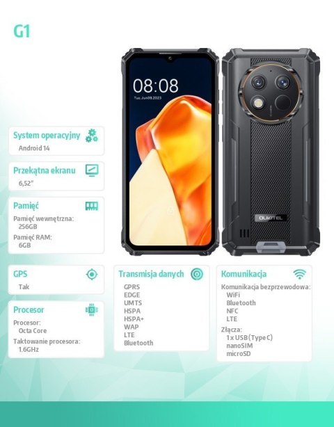 Smartfon G1 4G 6/256GB IP69K Czarny Smartfon G1 4G 6/256GB IP69K Czarny