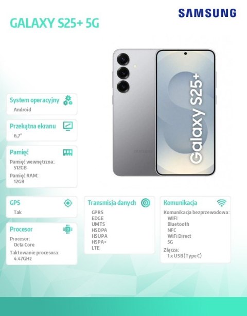 Smartfon GALAXY S25+ 5G 12/512GB DS Srebrny