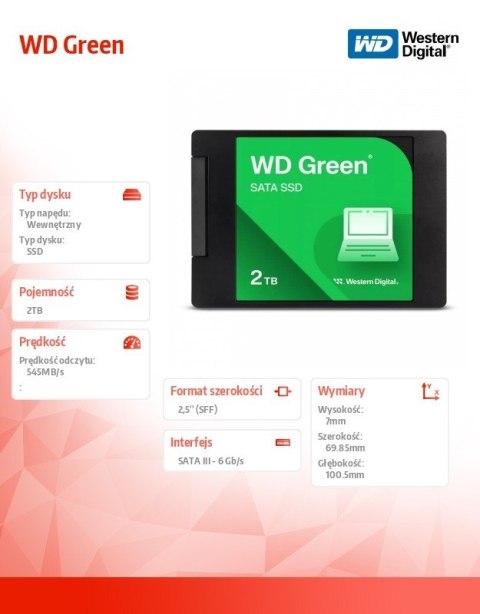 Dysk SSD Green 2TB SATA 2,5 cala WDS200T2G0A Dysk SSD Green 2TB SATA 2,5 cala WDS200T2G0A