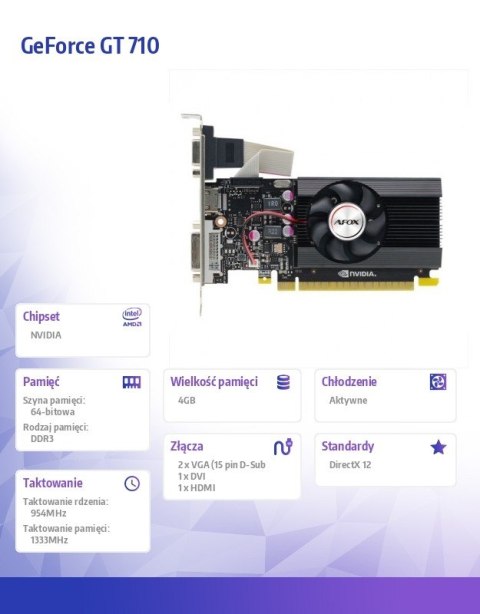 Karta graficzna GeForce GT 710 4GB DDR3 64Bit DVI HDMI VGA LP V1 Karta graficzna GeForce GT 710 4GB DDR3 64Bit DVI HDMI VGA LP V1