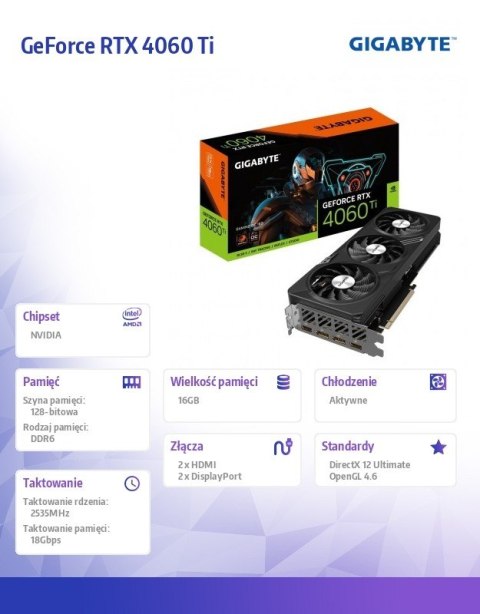 Karta graficzna GeForce RTX 4060 Ti Gaming OC 16G GDDR6 128bit Karta graficzna GeForce RTX 4060 Ti Gaming OC 16G GDDR6 128bit