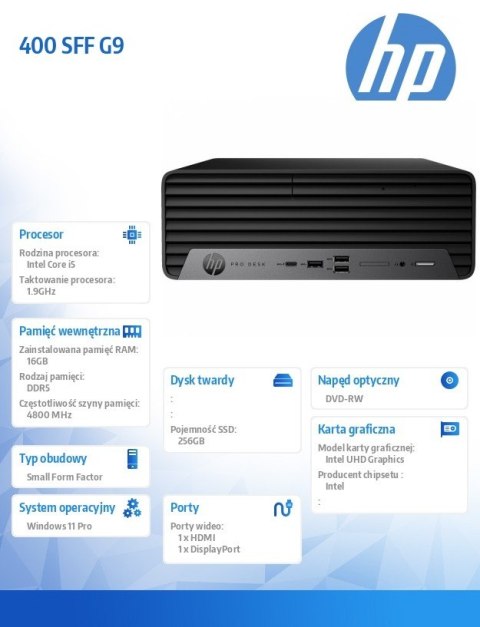 Komputer 400SFF G9 i5-14500 256GB/16GB/DVD/W11P AC8Y4ES Komputer 400SFF G9 i5-14500 256GB/16GB/DVD/W11P AC8Y4ES