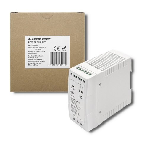 Zasilacz na szynę DIN | 40W | 24V | 1.67A | Biały | Slim Zasilacz na szynę DIN | 40W | 24V | 1.67A | Biały | Slim