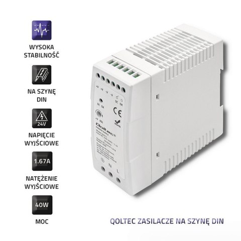 Zasilacz na szynę DIN | 40W | 24V | 1.67A | Biały | Slim Zasilacz na szynę DIN | 40W | 24V | 1.67A | Biały | Slim