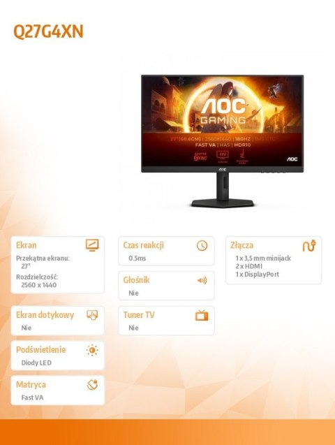 Monitor Q27G4XN 27 cali Fast VA 180Hz HDMIx2 DP Pivot Monitor Q27G4XN 27 cali Fast VA 180Hz HDMIx2 DP Pivot