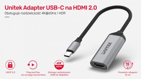 Adapter USB-C - HDMI 2.0; 4K 60Hz; M/F; V1420A Adapter USB-C - HDMI 2.0; 4K 60Hz; M/F; V1420A