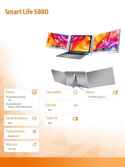 Przenośne monitory do laptopa Smart Life S880 16 '' 2 monitory,IPS,1920x1200 Przenośne monitory do laptopa Smart Life S880 16 '' 2 monitory,IPS,1920x1200