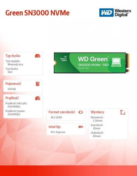 Dysk SSD Green 500GB M.2 2280 SN3000 NVMe PCIE4.0 Dysk SSD Green 500GB M.2 2280 SN3000 NVMe PCIE4.0