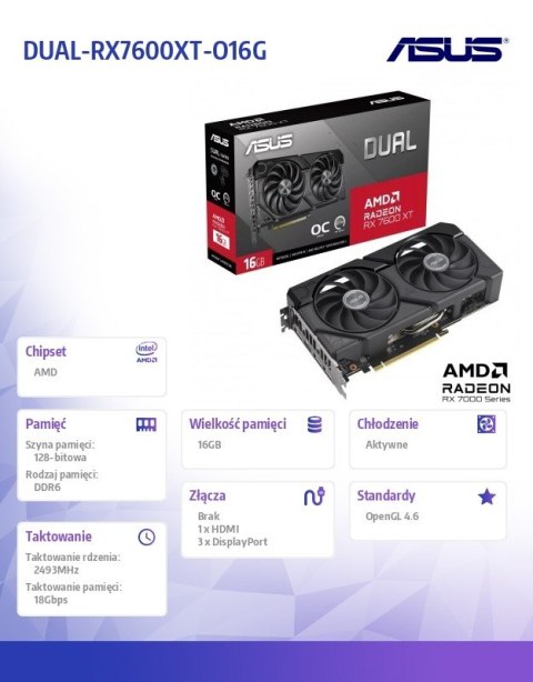 Karta graficzna RX 7600XT DUAL OC 16GB GDDR6 128bit 3DP HDMI