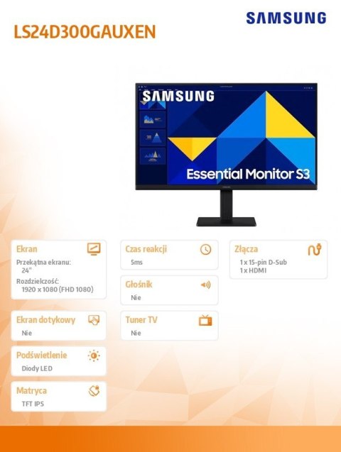 Monitor 24 cale LS24D300GAUXEN FHD 1xHDMI 1xDP 100Hz