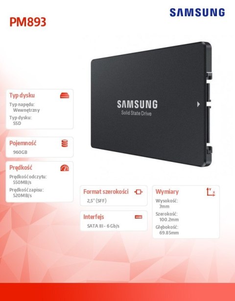 Dysk SSD PM893 960GB MZ7L3960HCJR-00W07 Dysk SSD PM893 960GB MZ7L3960HCJR-00W07