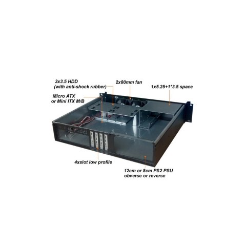 Kompaktowa obudowa PC ATX Rack 19cali 2U czarna Kompaktowa obudowa PC ATX Rack 19cali 2U czarna