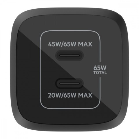Ładowarka podwójna ścienna 65W USB-C GAN z PPS czarna Ładowarka podwójna ścienna 65W USB-C GAN z PPS czarna