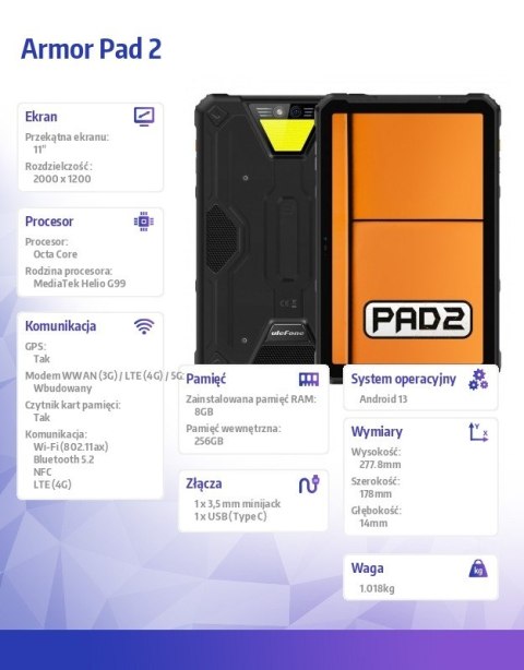 Tablet Armor Pad 2 4G 11 cali 8/256GB Czarny