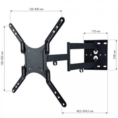 Uchwyt ścienny LCD/LED 23-55cali podwójne ramię, 45kg, czarny Uchwyt ścienny LCD/LED 23-55cali podwójne ramię, 45kg, czarny