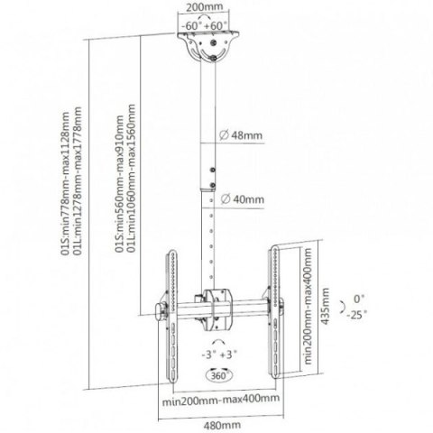 Uchwyt sufitowy LCD/LED 32-55cali czarny, 50kg Uchwyt sufitowy LCD/LED 32-55cali czarny, 50kg