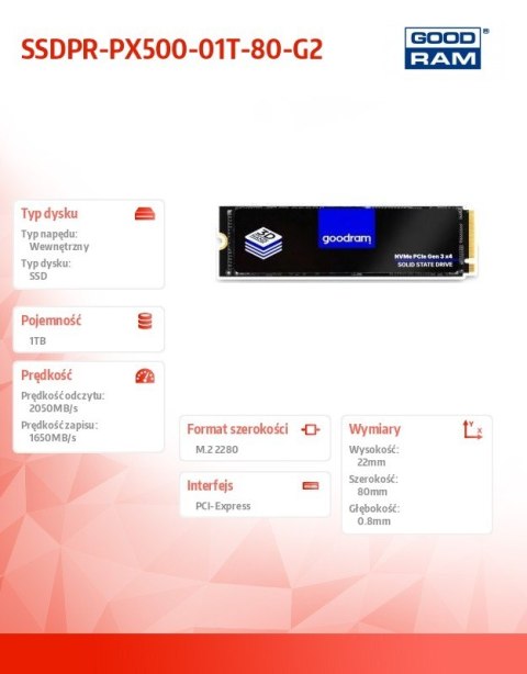 Dysk SSD PX500-G2 1TB M.2 PCIe 3x4 NVMe 2280 Dysk SSD PX500-G2 1TB M.2 PCIe 3x4 NVMe 2280