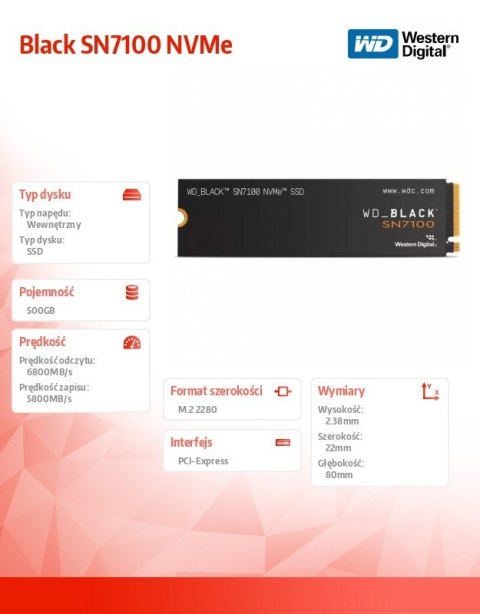 Dysk SSD Black 500GB SN7100 NVMe 2280 M2 Dysk SSD Black 500GB SN7100 NVMe 2280 M2