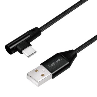 Kabel USB 2.0 A męski do USB-C męski, kątowy, 0.3m