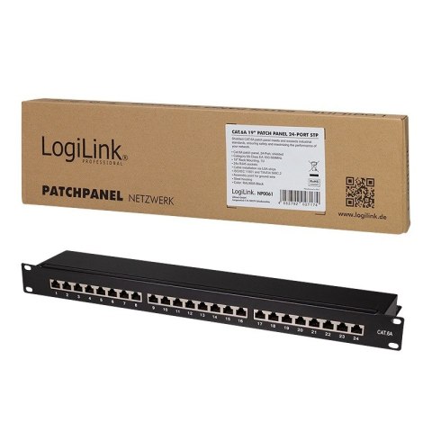 Patchpanel CAT6A 19' 24 porty, STP, czarny