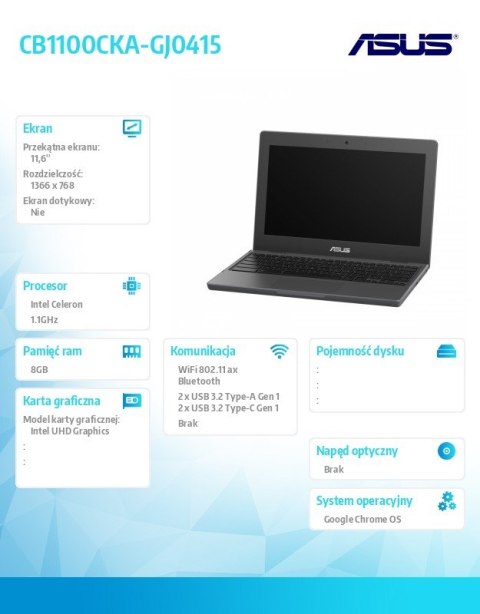 Notebook Chromebook CB1100CKA-GJ0245 Celeron n5100 8GB/64GB/ChromeOS