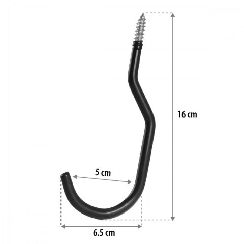 2x hak sufitowy, max 10 kg/hak, MC-485 Komplet dwóch haków, na drabinę, rower, wąż ogrodowy. Stalowy Czarny. 2x hak sufitowy, max 10 kg/hak, MC-485 Komplet dwóch haków, na drabinę, rower, wąż ogrodowy. Stalowy Czarny.