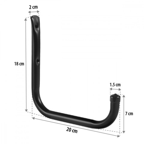 2x uchwyt ścienny, max 22kg/uchwyt MC-487 Komplet 2 uchwytów ściennych na opony, koła, drabinę, rower. Stalowy, Czarny
