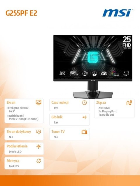 Monitor G255PF E2 24,5 cala LED/FHD/Flat/180Hz/Black Monitor G255PF E2 24,5 cala LED/FHD/Flat/180Hz/Black