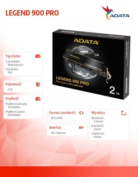 Dysk SSD LEGEND 900 Pro 2TB PCIe 4x4 7.4/6.5 GB/s M2