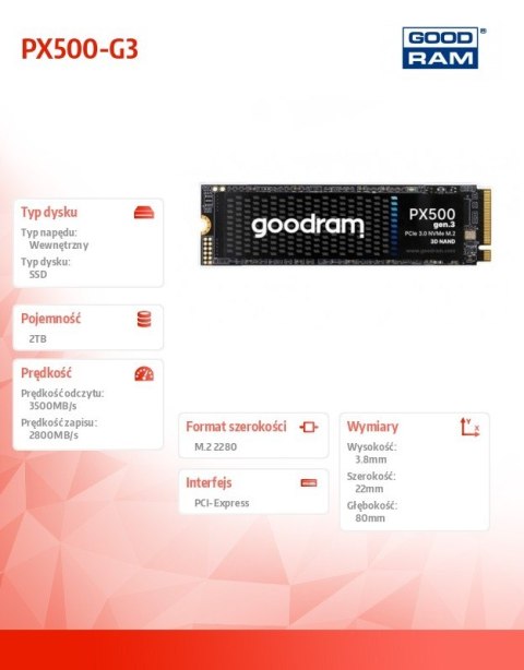 Dysk SSD PX500-G3 2TB M.2 PCIe 3x4 NVMe 2280 Dysk SSD PX500-G3 2TB M.2 PCIe 3x4 NVMe 2280