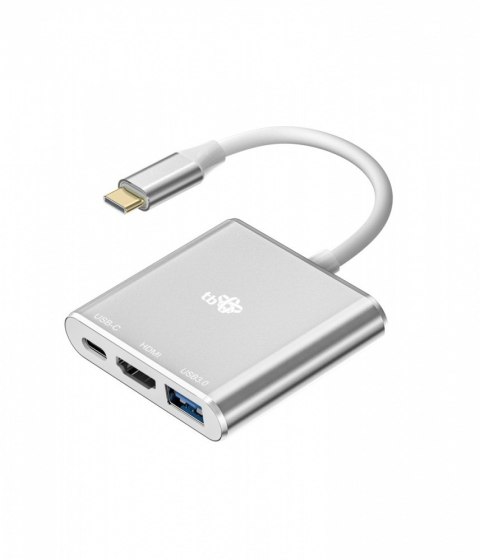 Adapter HUB USB C 3w1 - HDMI, USB, PD srebrny Adapter HUB USB C 3w1 - HDMI, USB, PD srebrny