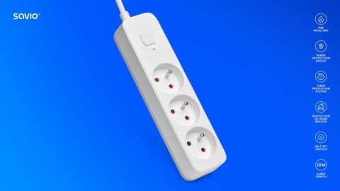 Listwa zasilająca przeciwprzepięciowa 3 gniazda, 1.5 m, LZ-07